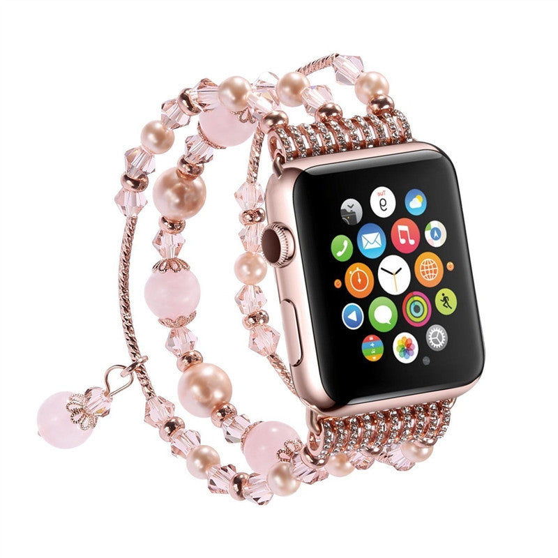 Women Elastic Stretch Beaded Agate Natural Stone Bracelet Replacement for Apple Watch