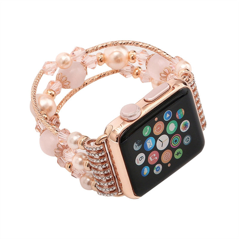 Women Elastic Stretch Beaded Agate Natural Stone Bracelet Replacement for Apple Watch