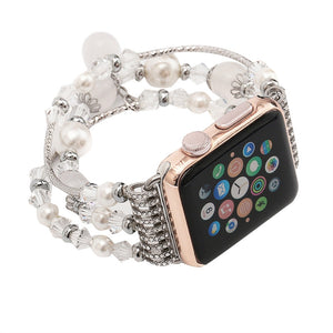 Women Elastic Stretch Beaded Agate Natural Stone Bracelet Replacement for Apple Watch