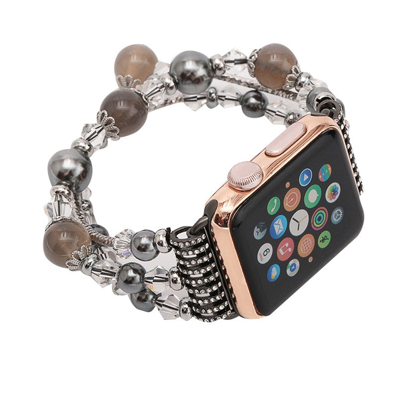 Women Elastic Stretch Beaded Agate Natural Stone Bracelet Replacement for Apple Watch